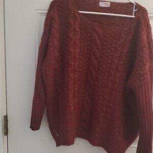 Pink Lily Cable Knit Sweater - Deep Red